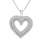 Silver 1.00ct Round Diamond Ladies Heart Necklace