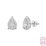 Radiant Pear Halo Stud Earrings | 0.62 CTW Lab-Created Diamonds | Sterling Silver