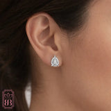 Radiant Pear Halo Stud Earrings | 0.62 CTW Lab-Created Diamonds | Sterling Silver
