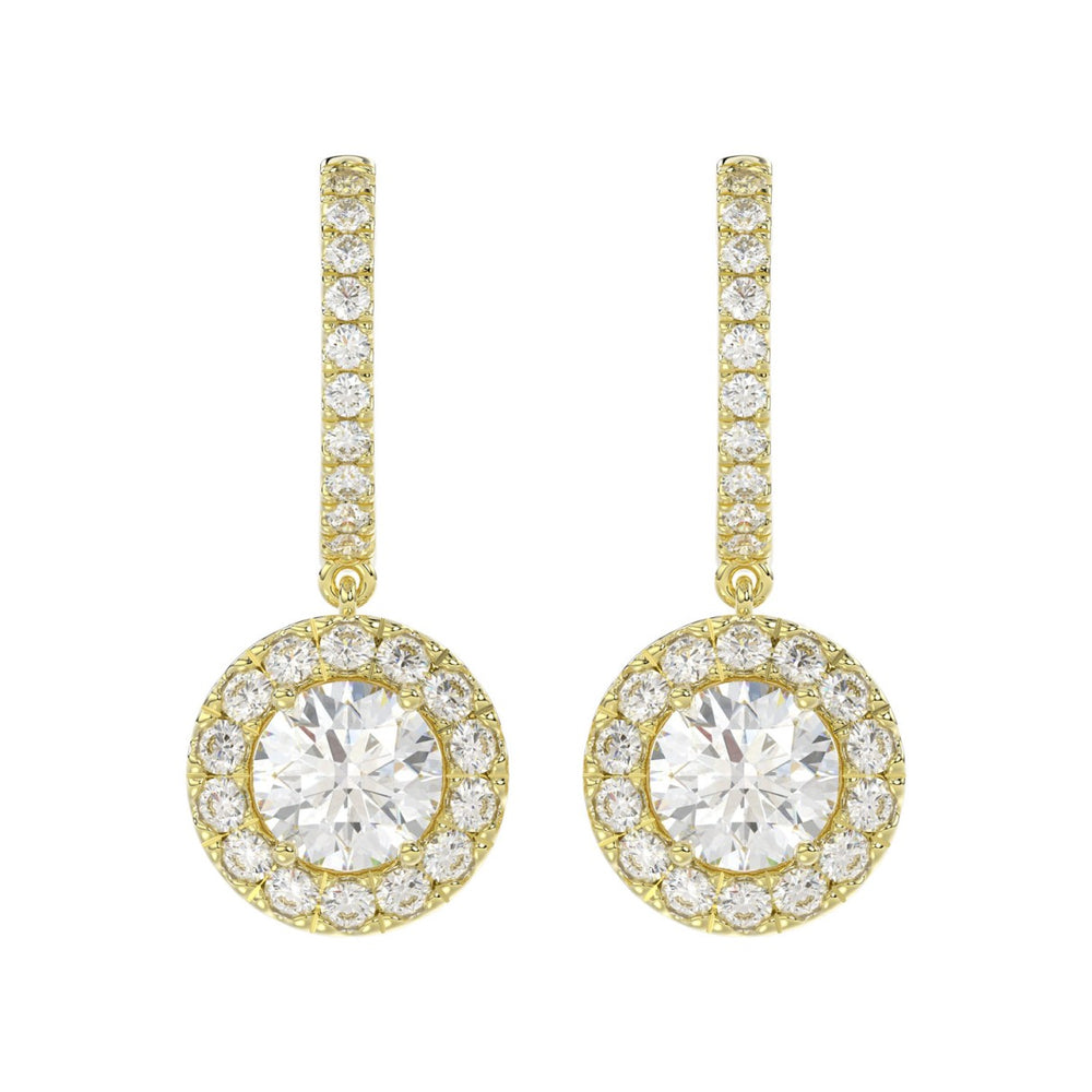LADIES EARRINGS 3CT ROUND DIAMOND 14K YELLOW GOLD (CENTER STONE ROUND DIAMOND 2CT )