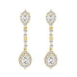 LADIES LINEAR EARRINGS 2 3/4CT PEAR/ROUND DIAMOND 14K YELLOW GOLD (CENTER STONE PEAR DIAMOND 1CT )