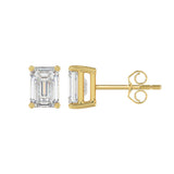 14K YELLOW GOLD 2CT EMERALD DIAMOND LADIES SOLITAIRE EARRINGS
