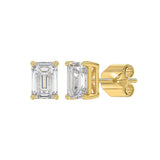 14K YELLOW GOLD 2CT EMERALD DIAMOND LADIES SOLITAIRE EARRINGS