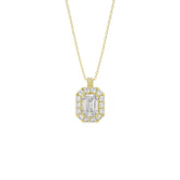 14K YELLOW GOLD 1 3/8CT ROUND EMERALD DIAMOND LADIES PENDANT WITH CHAIN (CENTER STONE EMERALD DIAMOND 1CT )