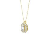 14K YELLOW GOLD 1 3/8CT ROUND EMERALD DIAMOND LADIES PENDANT WITH CHAIN (CENTER STONE EMERALD DIAMOND 1CT )