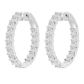 LADIES HOOP EARRINGS 7CT PRINCESS DIAMOND 14K WHITE GOLD