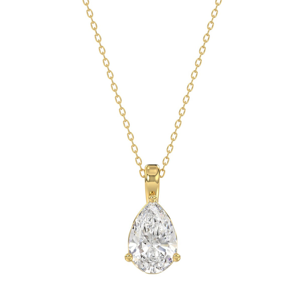LADIES SOLITAIRE PENDANT WITH CHAIN 1 1/2CT PEAR DIAMOND 14K YELLOW GOLD