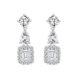 LADIES EARRINGS 2CT ROUND/EMERALD/PEAR DIAMOND 14K WHITE GOLD (CENTER STONE EMERALD DIAMOND 1/2CT )