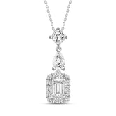 LADIES NECKLACE WITH CHAIN 1 1/2CT ROUND/PEAR/EMERALD DIAMOND 14K WHITE GOLD