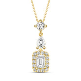 LADIES NECKLACE WITH CHAIN 1 1/2CT ROUND/PEAR/EMERALD DIAMOND 14K YELLOW GOLD