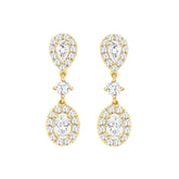 LADIES EARRINGS 2 3/4CT ROUND/OVAL/PEAR DIAMOND 14K YELLOW GOLD (CENTER STONE OVAL DIAMOND 1CT )