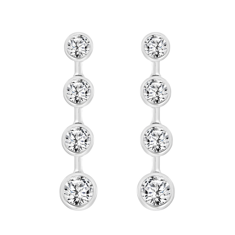 LADIES LINEAR EARRINGS 2CT ROUND DIAMOND 14K WHITE GOLD
