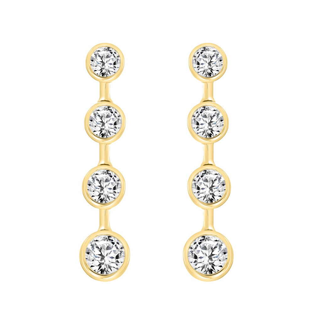 LADIES LINEAR EARRINGS 2CT ROUND DIAMOND 14K YELLOW GOLD