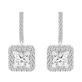 LADIES EARRINGS 3CT PRINCESS/ROUND DIAMOND 14K WHITE GOLD (CENTER STONE PRINCESS DIAMOND 2CT )