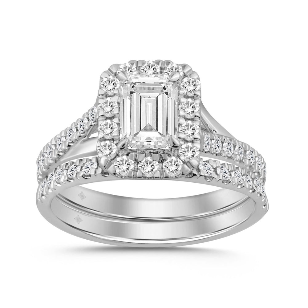 14K WHITE GOLD 1 1/2CT ROUND/EMERALD DIAMOND LADIES BRIDAL SET (CENTER STONE EMERALD DIAMOND 1.00CT)