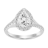 LADIES RING 1 1/2CT ROUND/PEAR DIAMOND 14K WHITE GOLD (CENTER STONE PEAR DIAMOND 1CT)