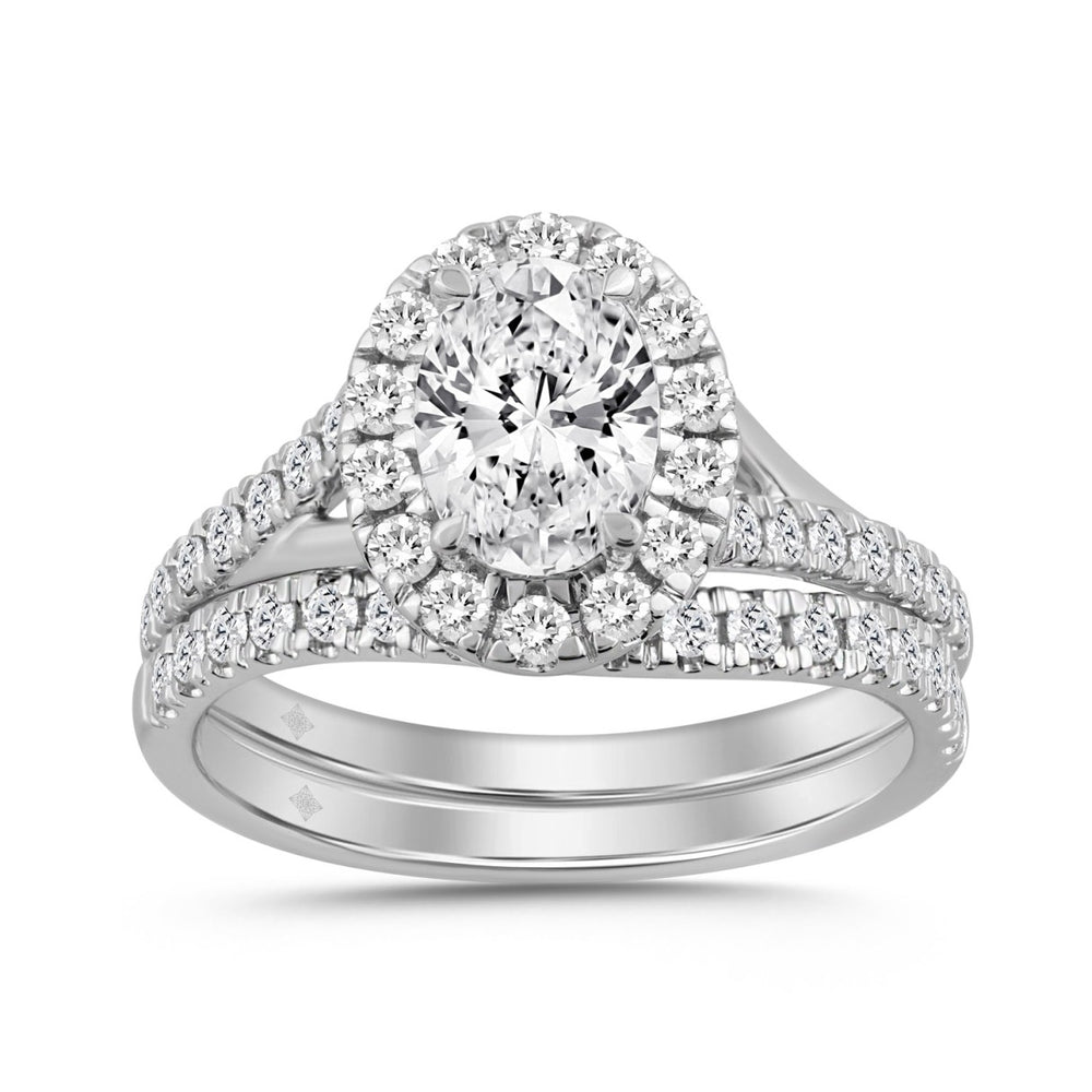 14K WHITE GOLD 1 1/2CT ROUND/OVAL DIAMOND LADIES BRIDAL SET (CENTER STONE OVAL DIAMOND 1.00CT)