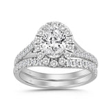 14K WHITE GOLD 1 1/2CT ROUND/OVAL DIAMOND LADIES BRIDAL SET (CENTER STONE OVAL DIAMOND 1.00CT)