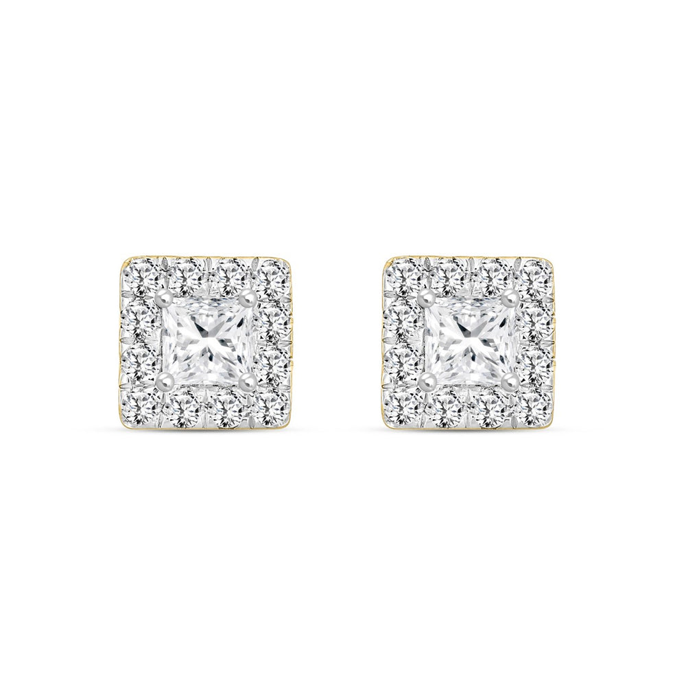 14K YELLOW GOLD 1.00CT ROUND/PRINCESS DIAMOND LADIES EARRINGS