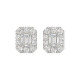 LADIES STUD EARRINGS 1CT EMERALD/ROUND DIAMOND 14K WHITE GOLD