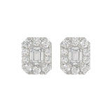 LADIES STUD EARRINGS 1CT EMERALD/ROUND DIAMOND 14K WHITE GOLD