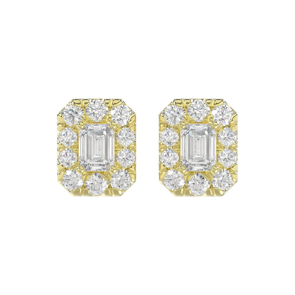 LADIES STUD EARRINGS 1CT EMERALD/ROUND DIAMOND 14K YELLOW GOLD