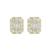 LADIES STUD EARRINGS 1CT EMERALD/ROUND DIAMOND 14K YELLOW GOLD
