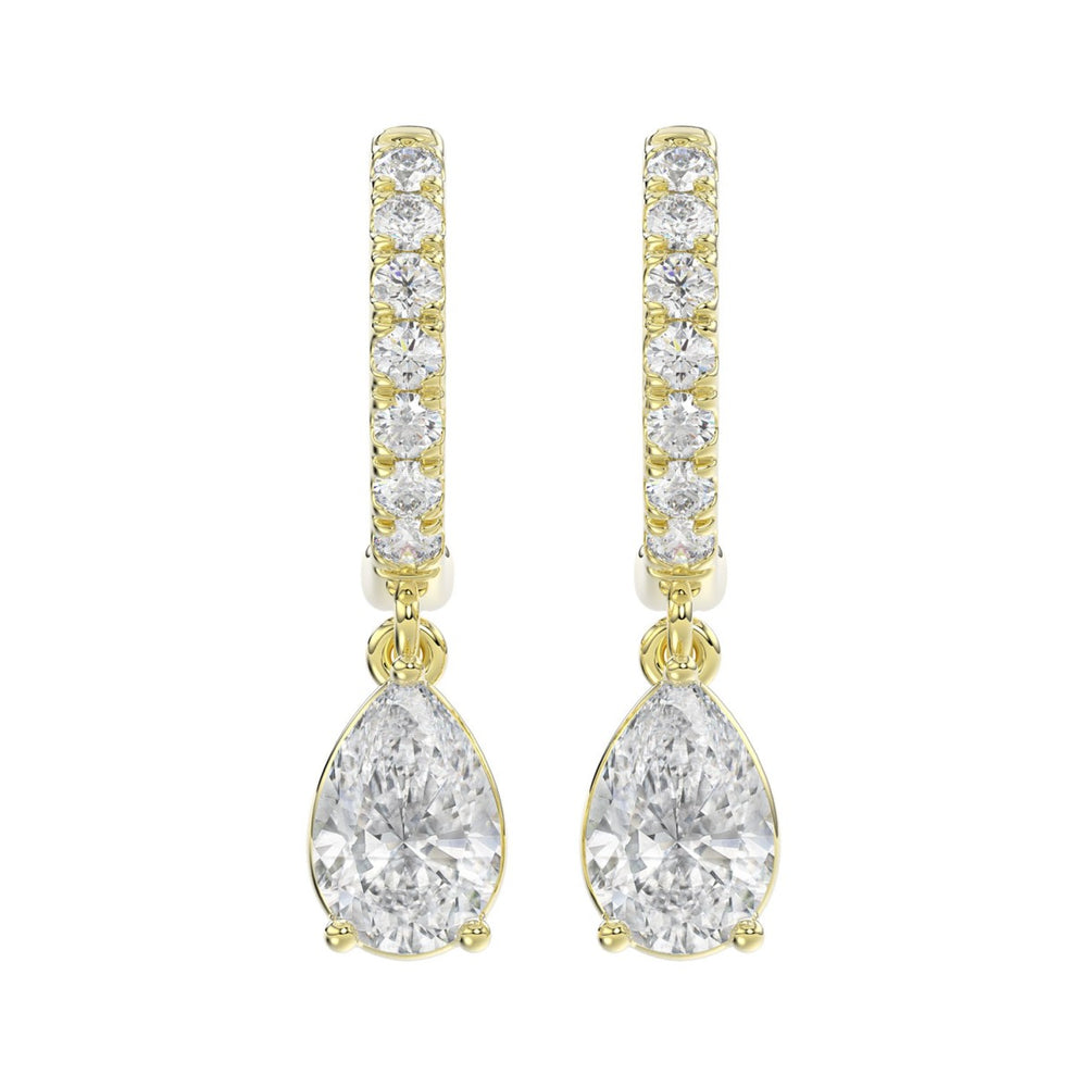 LADIES EARRINGS 1 1/4CT PEAR/ROUND DIAMOND 14K YELLOW GOLD (CENTER STONE PEAR DIAMOND 1CT)