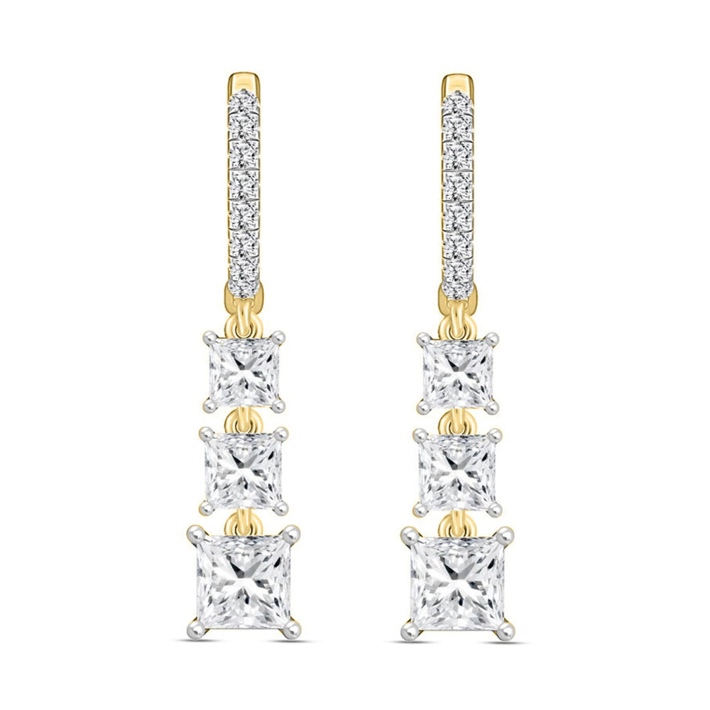 LADIES EARRINGS 2CT ROUND/PRINCESS DIAMOND 14K YELLOW GOLD