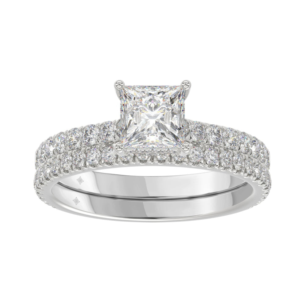 14K WHITE GOLD 1 3/4CT ROUND/PRINCESS DIAMOND LADIES BRIDAL SET (CENTER STONE PRINCESS DIAMOND 1CT)