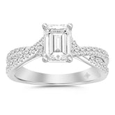 LADIES RING 2CT ROUND/EMERALD DIAMOND 14K WHITE GOLD (CENTER STONE EMERALD DIAMOND 1 1/2CT )
