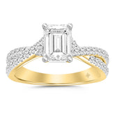 LADIES RING 2CT ROUND/EMERALD DIAMOND 14K YELLOW GOLD (CENTER STONE EMERALD DIAMOND 1 1/2CT )