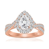 14K ROSE GOLD 1 3/4CT ROUND/PEAR DIAMOND LADIES RING (CENTER STONE PEAR DIAMOND 1.00CT)