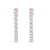 LADIES HOOP EARRINGS 2CT ROUND DIAMOND 14K ROSE GOLD
