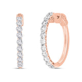 LADIES HOOP EARRINGS 2CT ROUND DIAMOND 14K ROSE GOLD