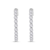 LADIES HOOP EARRINGS 2CT ROUND DIAMOND 14K WHITE GOLD