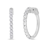 LADIES HOOP EARRINGS 2CT ROUND DIAMOND 14K WHITE GOLD