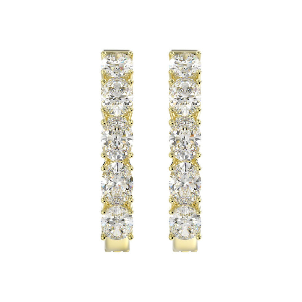 LADIES HOOP EARRINGS 2CT OVAL DIAMOND 14K YELLOW GOLD
