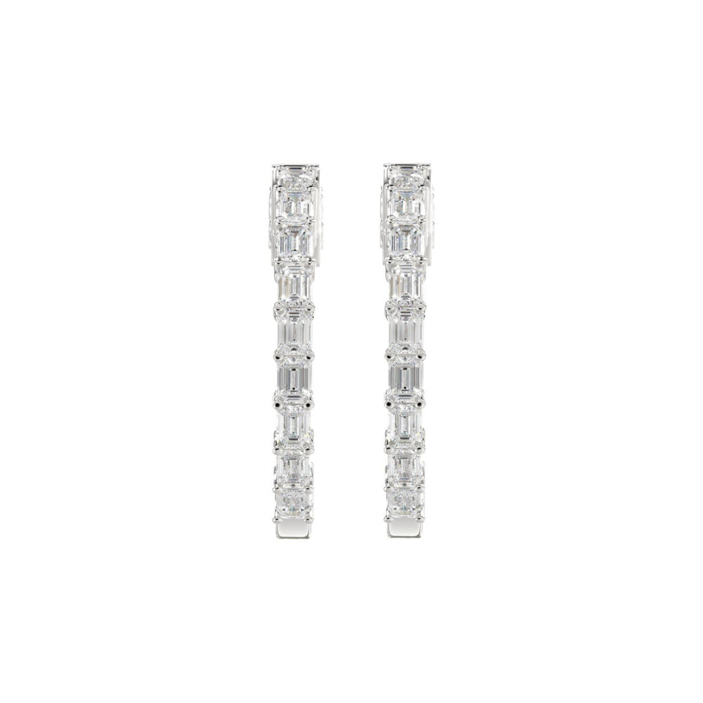 LADIES HOOP EARRINGS 2CT EMERALD DIAMOND 14K WHITE GOLD