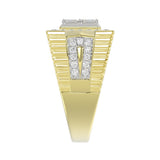 MEN'S RING 2CT ROUND/EMERALD DIAMOND 14K YELLOW GOLD