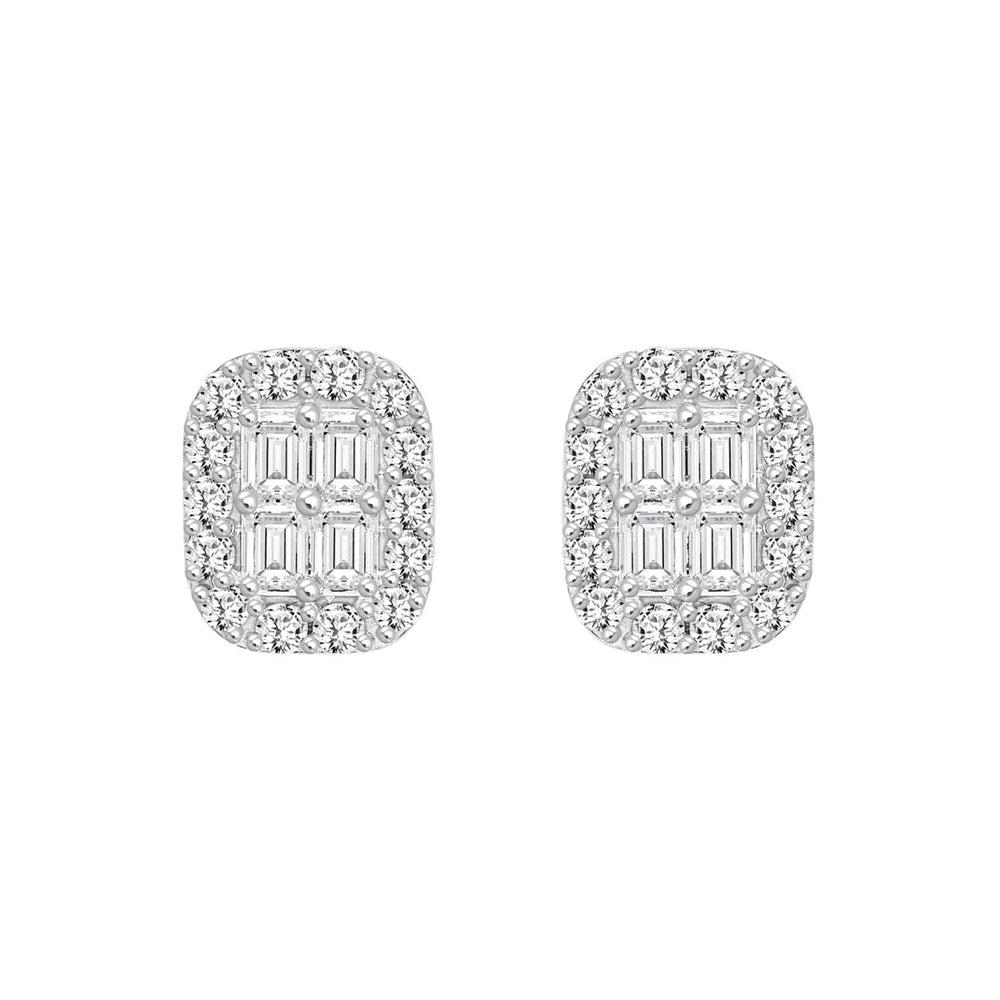 14K WHITE GOLD 1 1/2CT ROUND/EMERALD DIAMOND MEN'S EARRINGS