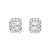 14K WHITE GOLD 1 1/2CT ROUND/EMERALD DIAMOND MEN'S EARRINGS