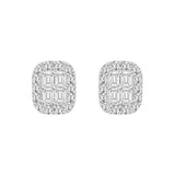 14K WHITE GOLD 1 1/2CT ROUND/EMERALD DIAMOND MEN'S EARRINGS
