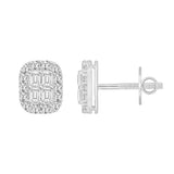 14K WHITE GOLD 1 1/2CT ROUND/EMERALD DIAMOND MEN'S EARRINGS