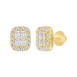 14K YELLOW GOLD 1 1/2CT ROUND/EMERALD DIAMOND MEN'S EARRINGS