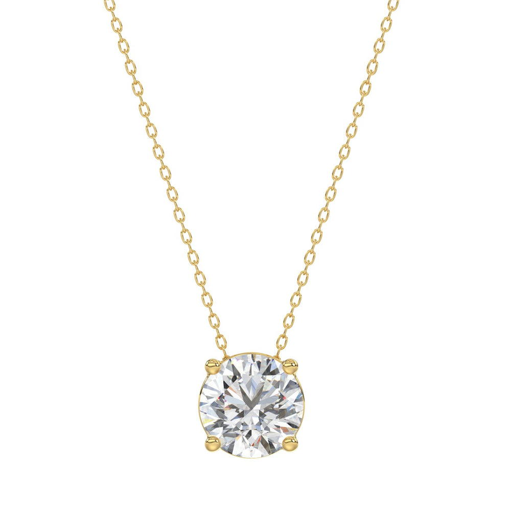 14K YELLOW GOLD 1.00CT ROUND DIAMOND LADIES SOLITAIRE PENDANT WITH UNDER-PASS CHAIN (CENTER STONE ROUND DIAMOND 1CT)