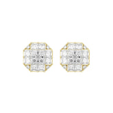MEN'S EARRINGS 1 3/4CT ROUND/PRINCESS DIAMOND 14K YELLOW GOLD