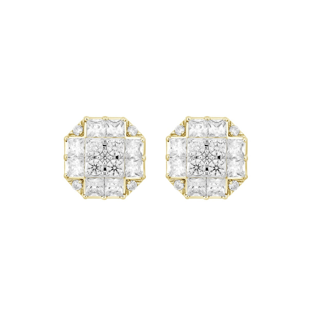 MEN'S EARRINGS 1 3/4CT ROUND/PRINCESS DIAMOND 14K YELLOW GOLD