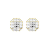 MEN'S EARRINGS 1 3/4CT ROUND/PRINCESS DIAMOND 14K YELLOW GOLD