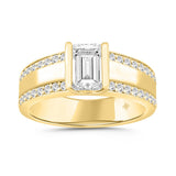 MEN'S RING 2CT ROUND/EMERALD DIAMOND 14K YELLOW GOLD (CENTER STONE EMERALD DIAMOND 1 1/2CT )